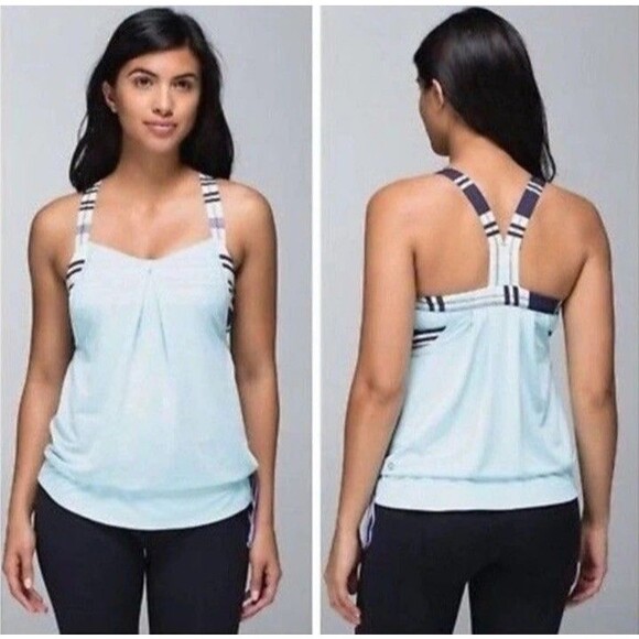 lululemon athletica Tops - Lululemon Rest Less TankHeathered Aquamarine / Groovy Stripe Cadet Blue W1D64S